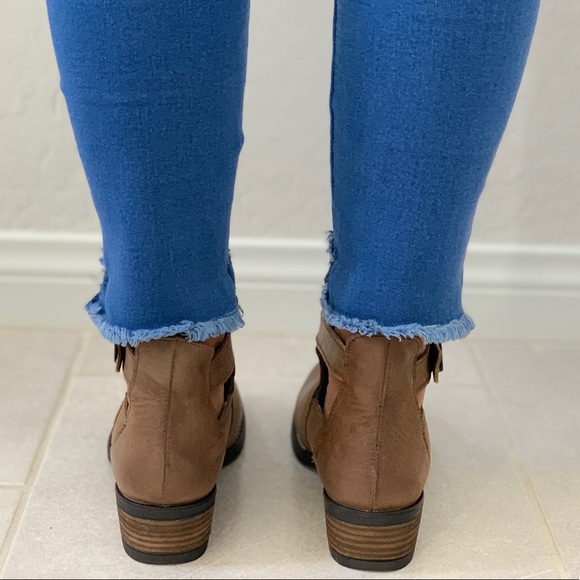 Distressed Leather Boho Chic Cut Out Ankle Bootie - Picture 6 of 6